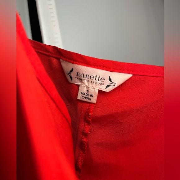 Nanette Lepore Red Dress 6 Pintuck Pleat A-line Button Down Chiffon - Picture 2 of 9